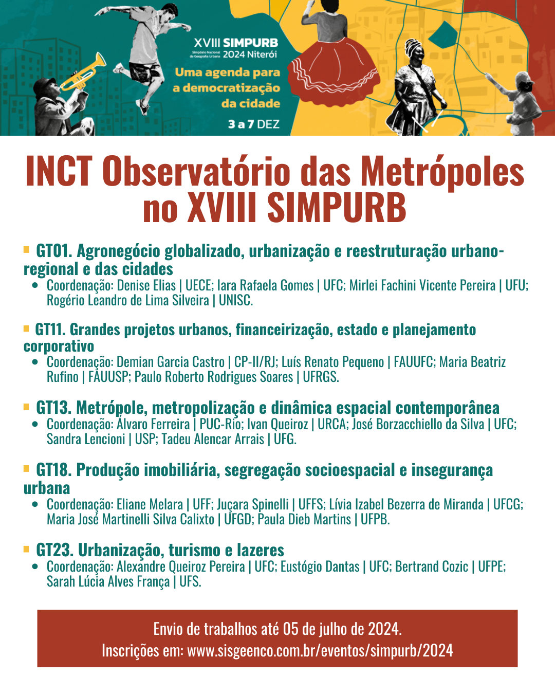 Integrantes Do INCT Observatório Das Metrópoles Organizam GTs No XVIII ...